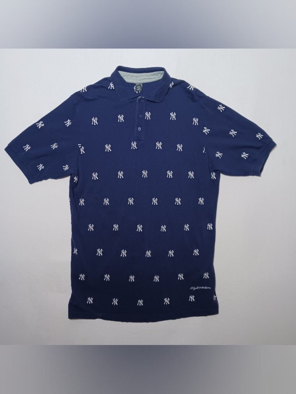 New York Yankees Wright & Ditson Mens 3-Button Polo Shirt Large Navy Blue